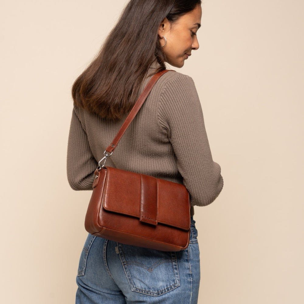 Sac Porté Épaule en Cuir Cognac Zora