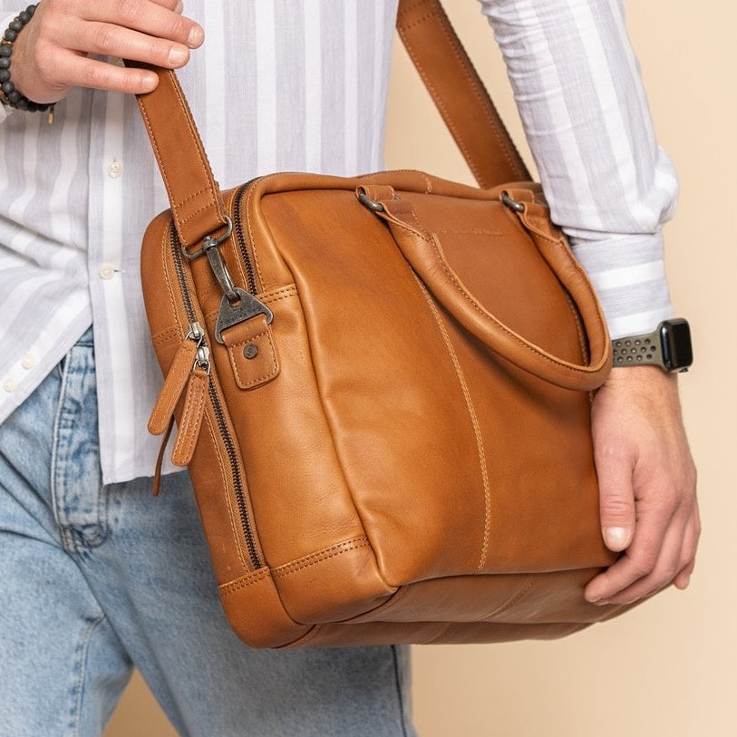 Leather Laptop Bag Cognac Boston