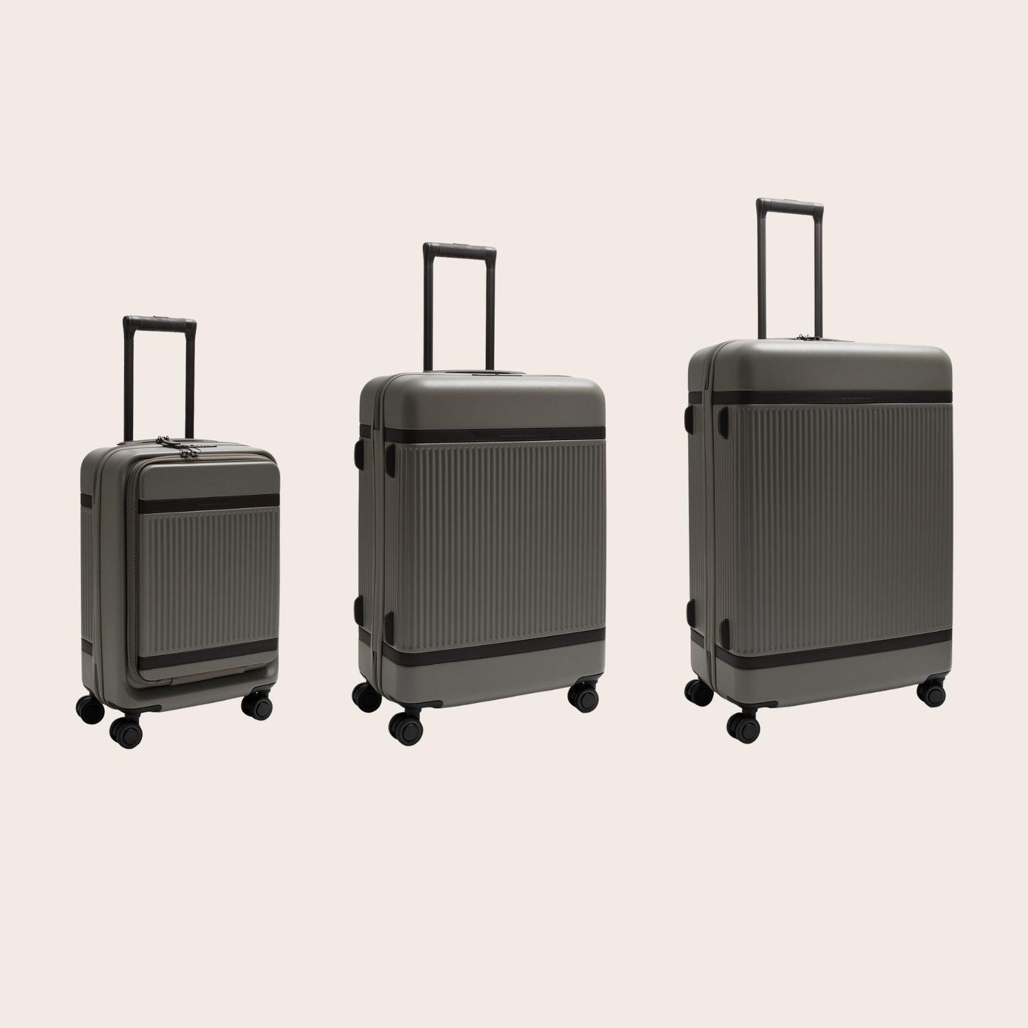 Suitcase Set Front Pocket Stone Taupe Zuna