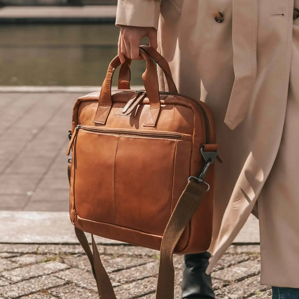 Leather Laptop Bag Cognac Calvi