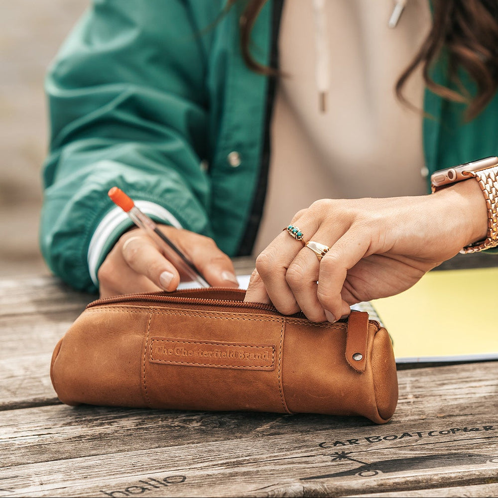 Leather Pen Case Cognac Lea