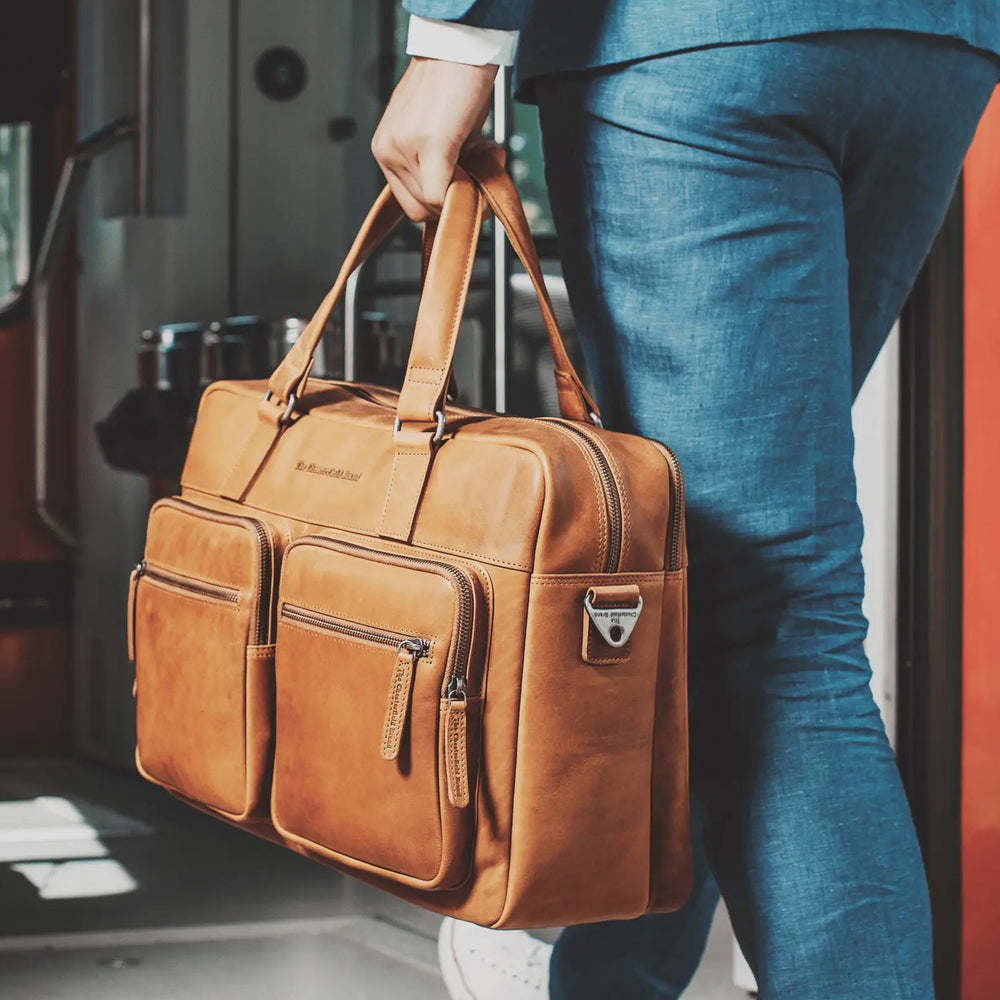 Leather Laptop Bag Cognac Misha