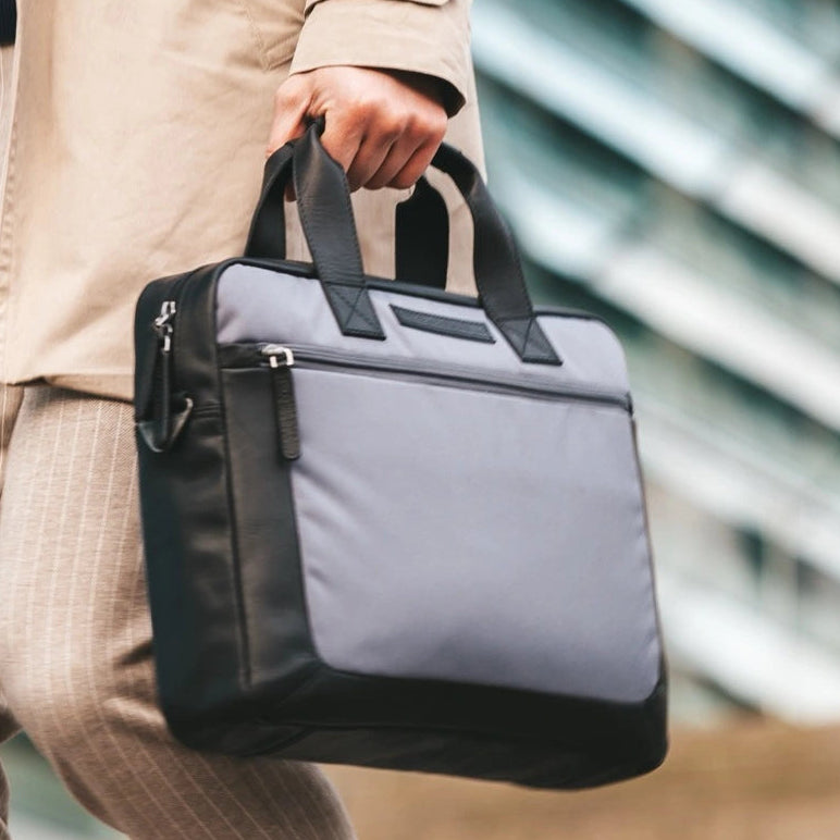 Leather Laptop Bag Light Grey Narvik