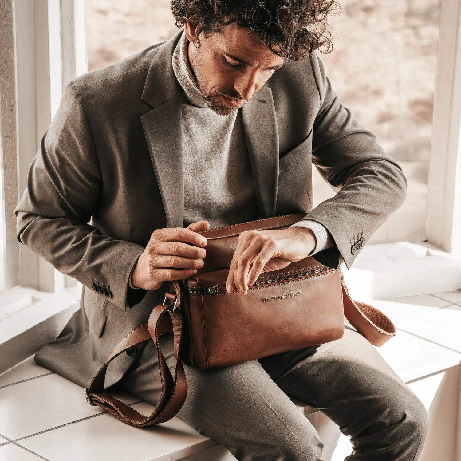 Leren Schoudertas Cognac Novara