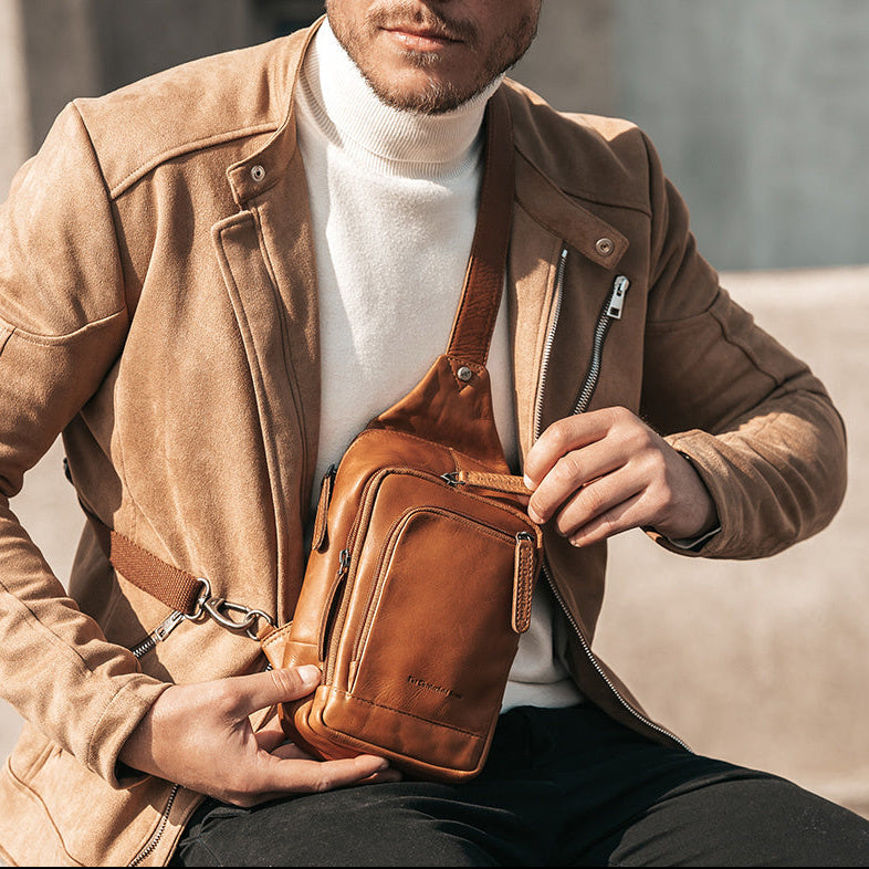 Leather Crossbody Bag Cognac Riga