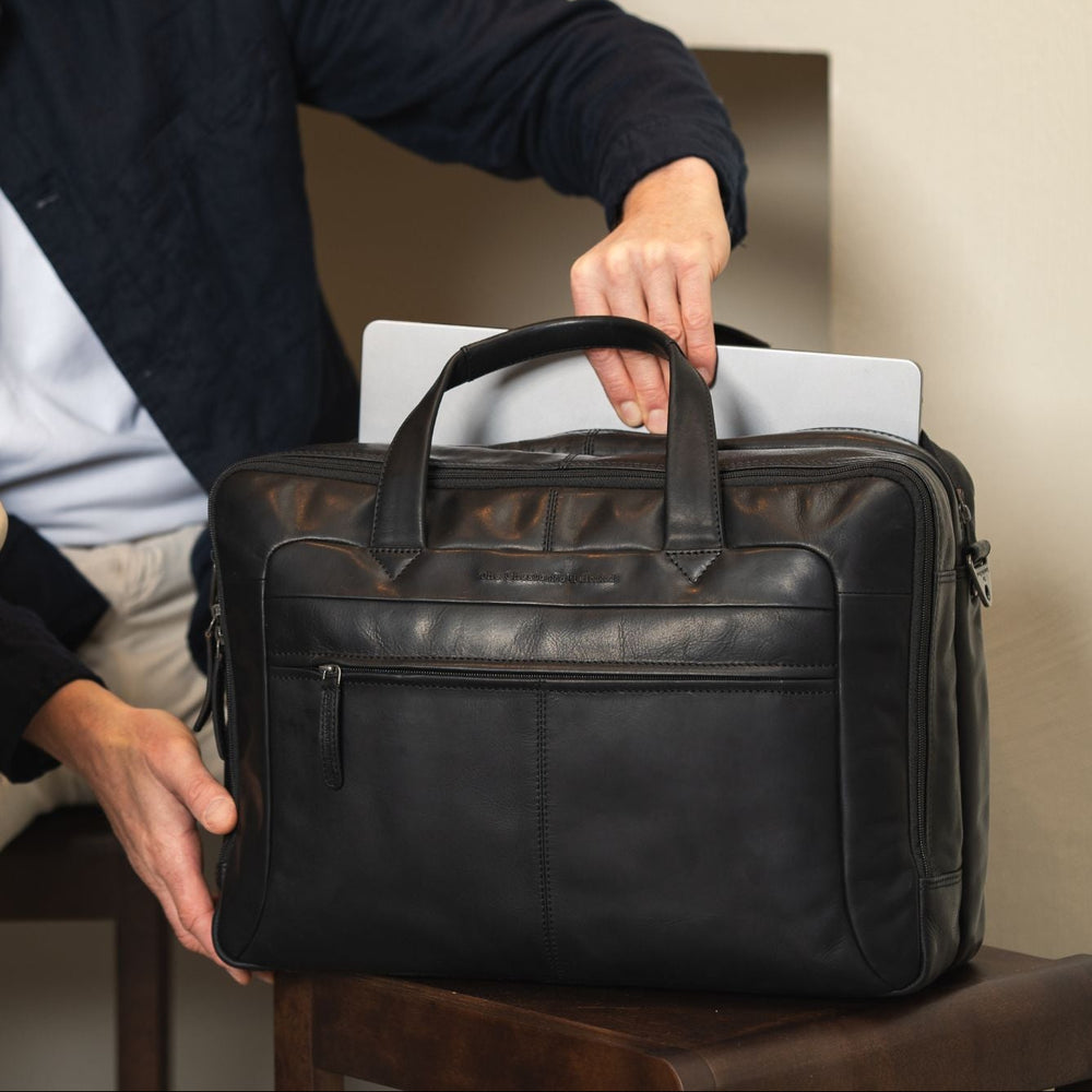 Leather Laptop Bag Black Ryan