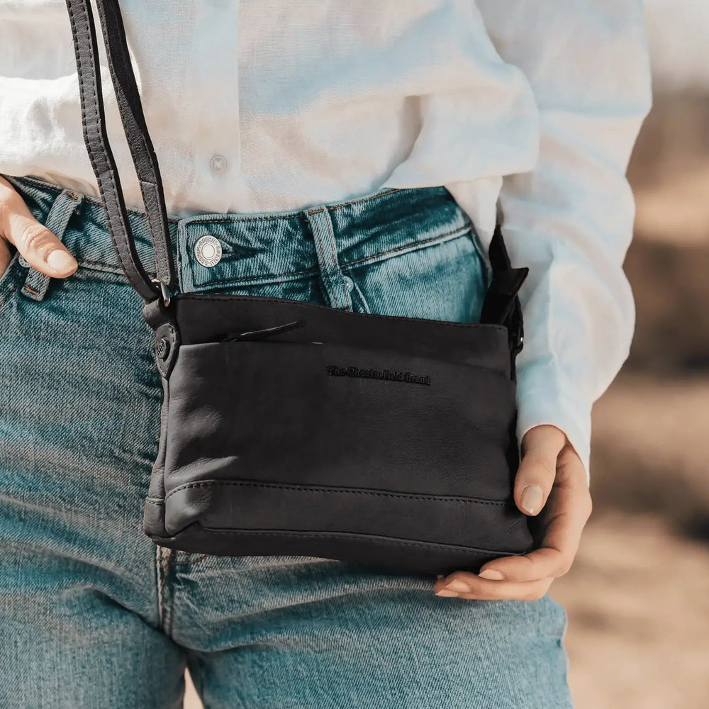 Leather Shoulder Bag Black Salerno