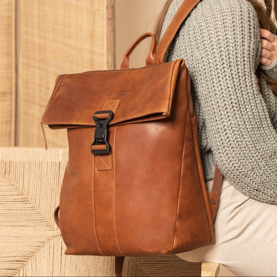 Leather Laptop Backpack Cognac Savona