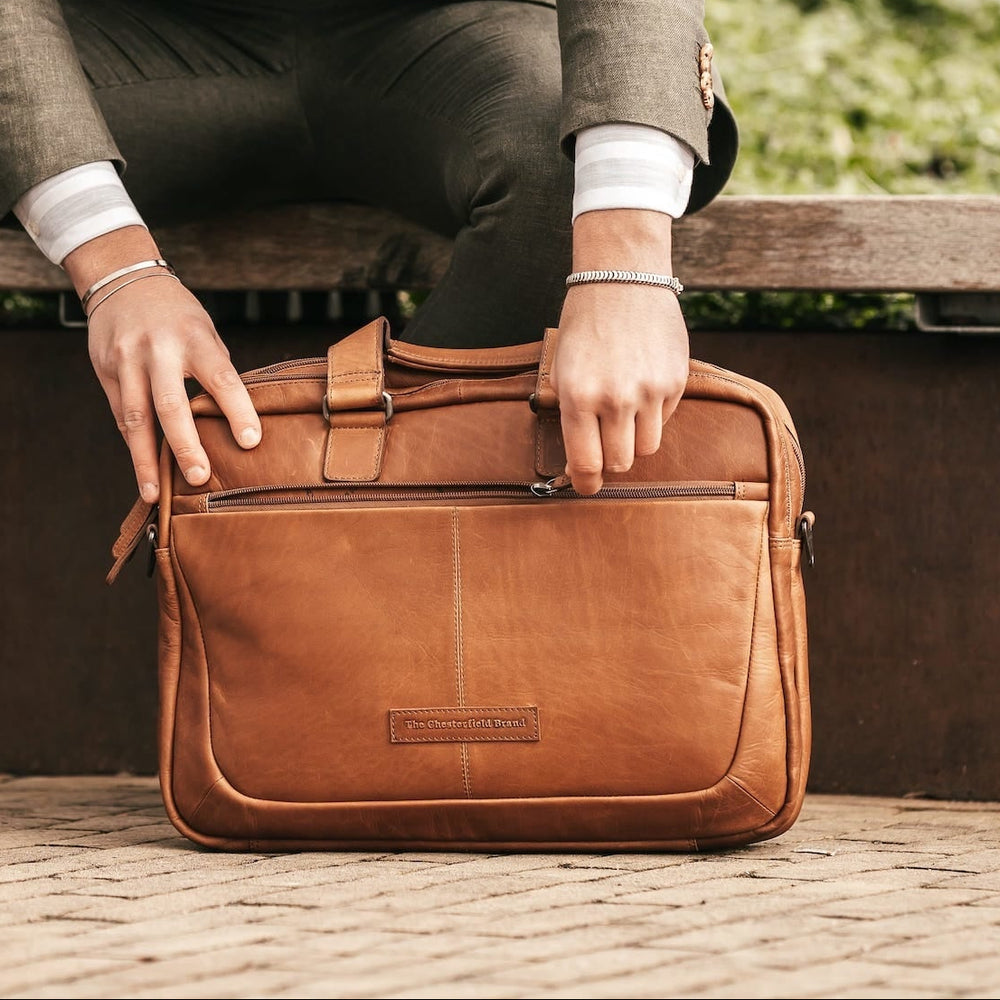 Leather Laptop Bag Cognac Seth